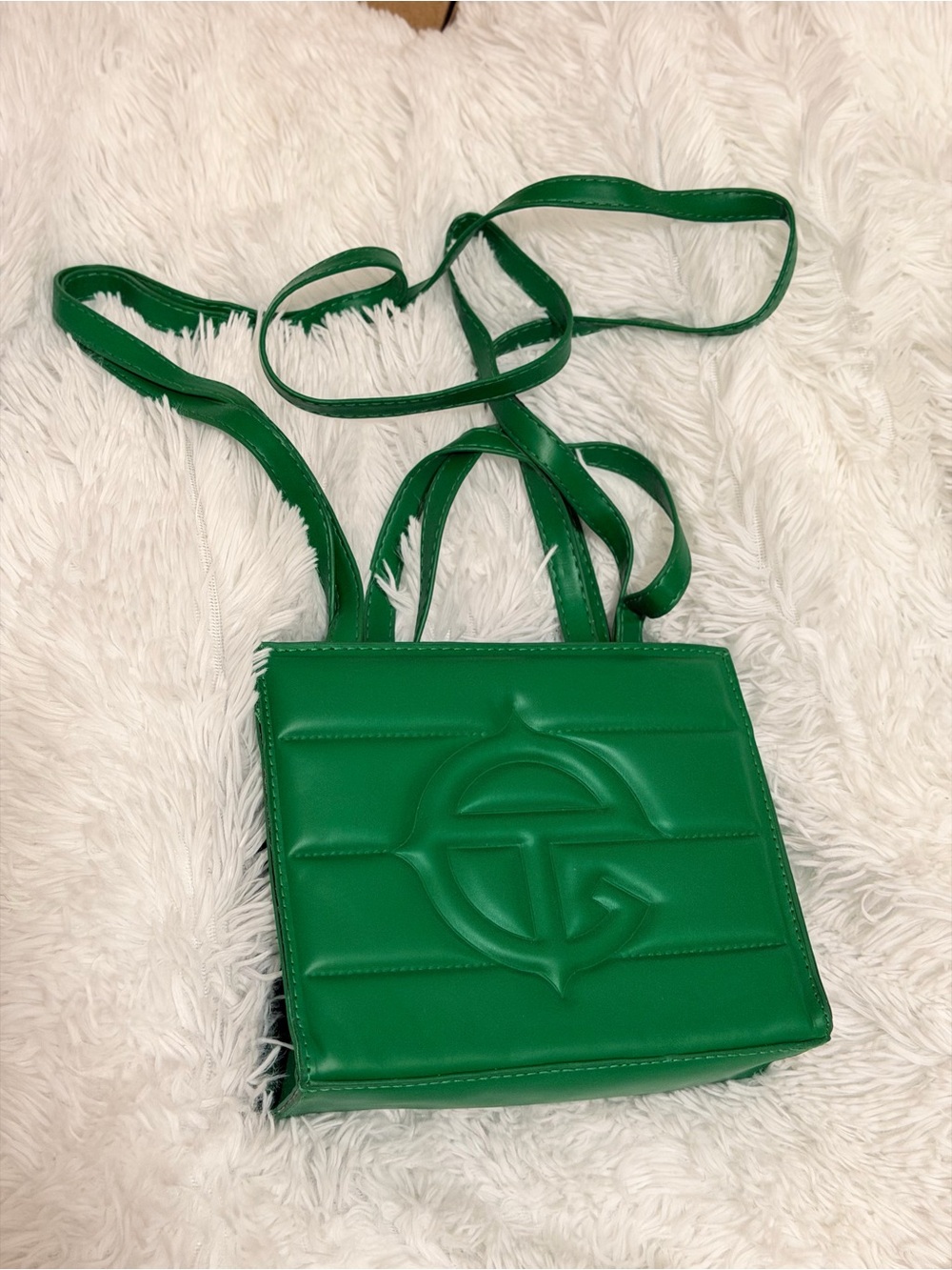 Green Quilted Crossbody Bag with Embossed Monogram